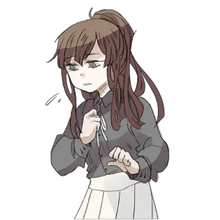 😓 Fille anime, Jupe, Gris, Dessin animé, Expression, Femme, Personnage telegram sticker