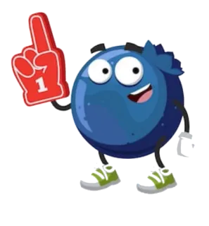 💁‍♂ 1 myrtille, mascotte, dessin animé, numéro 1, doigt en mousse, fruit, fan de sport whatsapp sticker