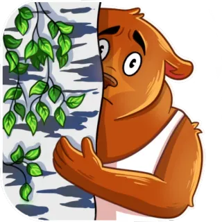 😨 bear, tree, cartoon, animal, character, forest, cute telegram sticker