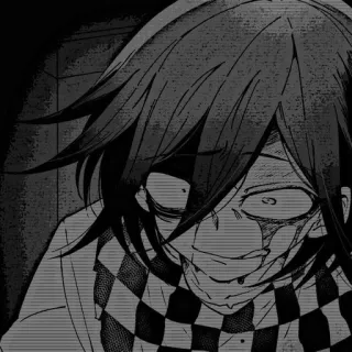 🌟 Kokichi Oma Danganronpa โคคิจิ โอมะ, ดันกันรอนปะ, อนิเมะ, มังงะ, ตัวร้าย, น่าขนลุก, ขาวดำ telegram sticker