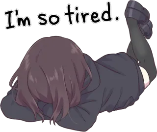 😩 I'm so tired. tired, anime, girl, sad, exhausted, lying down telegram sticker