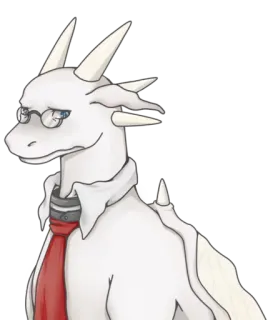 😔 dragón, furry, antropomórfico, gafas, corbata roja, blanco whatsapp sticker