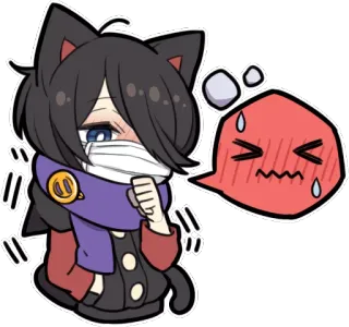 😖 Anime, Gato, Enfermo, Kawaii, Pegatina, Máscara whatsapp sticker