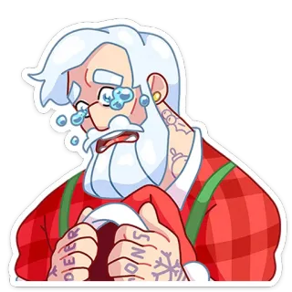 😢 Santa Claus Snowdeer Père Noël, Noël, pleurer, triste, tatouage telegram sticker