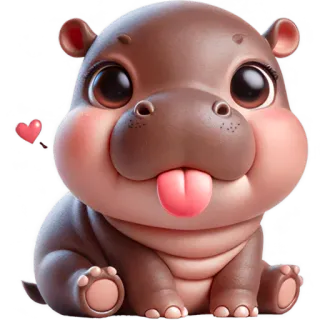 😛 hipopótamo, fofo, animal, desenho animado, kawaii, coração telegram sticker