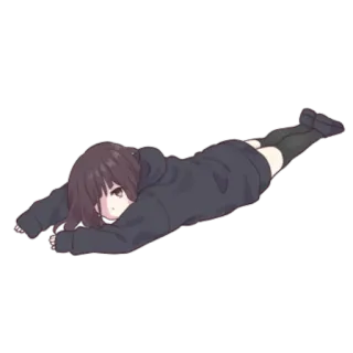 😶 аниме, девушка, лежит, милый, наклейка, мультфильм telegram sticker