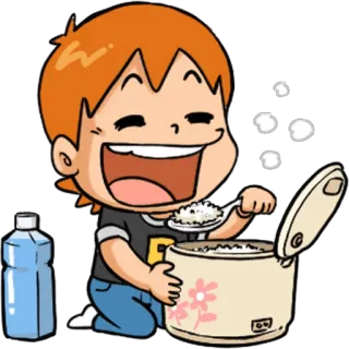 🍚 reis, reis kocher, junge, essen, löffel, cartoon, lebensmittel telegram sticker