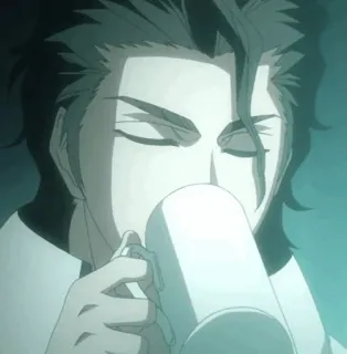 ☕️ Sosuke Aizen Bleach anime, drinking, smug, plotting, captain telegram sticker