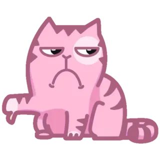 👎 kucing, sedih, merah muda, hewan, stiker telegram sticker
