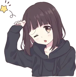 🏃‍♂ Chica anime, Guiño, Lindo, Dibujos animados, Estrella, Kawaii telegram sticker