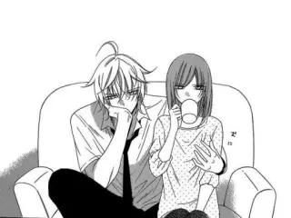 🥵 anime, manga, couple, sofa, coffee, romance, sitting, together whatsapp sticker