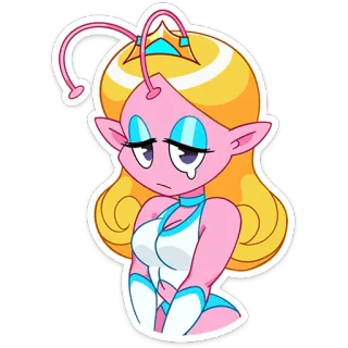 😥 Alien, Rosa, Rubio, Triste, Dibujos animados telegram sticker