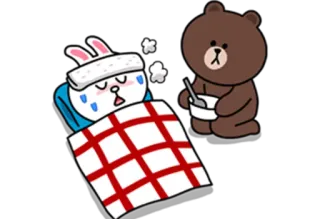 🤧 Brown and Cony больной, мультфильм, коричневый, cony, Line Friends, Care whatsapp sticker