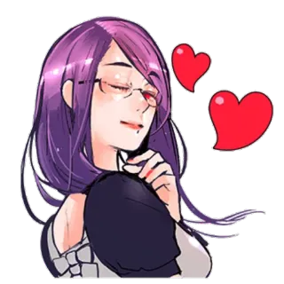 👍 Rize Kamishiro Tokyo Ghoul Anime, Manga, Hati, Wanita, Kacamata, Rambut ungu telegram sticker