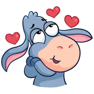 🥰 осел, любовь, сердечки, мультфильм, животное telegram sticker