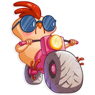 🏍 pollo, moto, figo, animale, cartone animato, adesivo whatsapp sticker