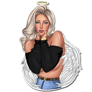 😇 Engel, Frau, blond, Pin-up, Flügel, Halo telegram sticker
