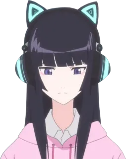 🙁 Anime, Mädchen, Katzenohren, Kopfhörer telegram sticker