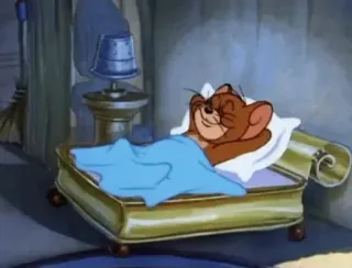 😴 Jerry Mouse Cartoon, Schlafend, Bett, Maus, Jerry Mouse, Entspannung telegram sticker