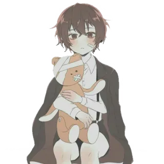 ✨ Anime, Lindo, Oso de peluche vendado, Chico, Personaje, Triste, Ilustración telegram sticker