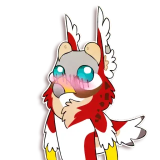 😳 Desenho animado, Fofo, Animal, Vermelho, Branco, Olhos, Rubor whatsapp sticker