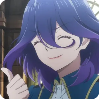 👍 animé, souriant, cheveux bleus, personnage, joyeux telegram sticker