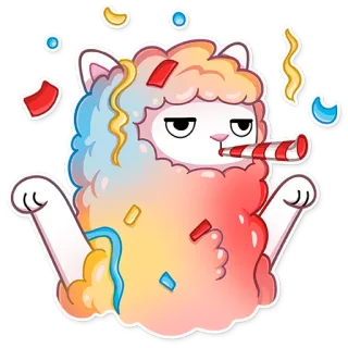 🎉 Lama, Party, Konfetti, Feier, Cartoon, Süß, Tier, Festlich whatsapp sticker