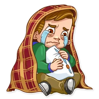 😭 weinen, traurig, verärgert, decke, junge, tränen, kissen telegram sticker