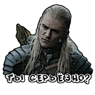 😑 Legolas Lord of the Rings ТЫ СЕРЬЁЗНО? Legolas, Seigneur des anneaux, Elfe, Orlando Bloom, Tu es sérieux ?, Êtes-vous sérieux ?, Russe telegram sticker
