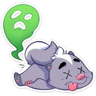 😵 puzzola, morto, fantasma, cartone animato, adesivo, animale, esausto telegram sticker