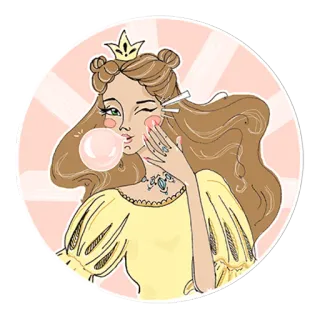 😉 principessa, corona, gomma da masticare, ragazza, cartone animato, carino, moda, illustrazione telegram sticker