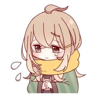 😔 Anime, Lindo, Chibi, Chica, Kawaii, Invierno, Bufanda, Frío telegram sticker