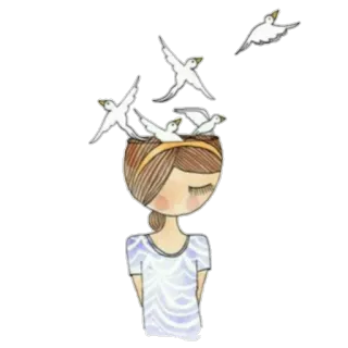☺️ donna, uccelli, testa, bianco, occhi, disegno telegram sticker