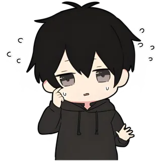 😿 anime, boy, cartoon, thinking, question marks, confused telegram sticker