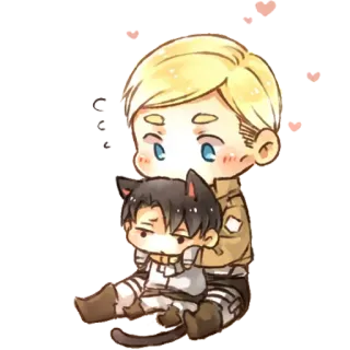 🧸 Erwin Smith, Levi Ackerman Attack on Titan anime, cartoon, fan art, cute, chibi telegram sticker