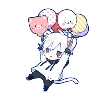 🎈 anime, kawaii, cute, cartoon, balloons, white cat telegram sticker