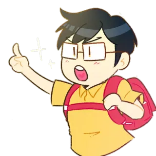 🤓 cartone animato, personaggio, occhiali, scuola, zaino, anime whatsapp sticker
