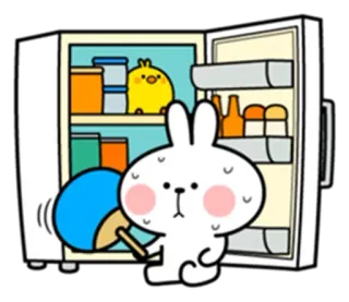 🥺 rabbit, bunny, hot, sweating, fridge, summer, cartoon telegram sticker