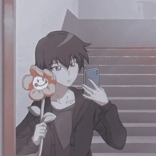 🐾 anime, dibujos animados, selfie, flor, retrato, chico telegram sticker