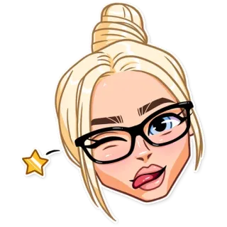 😜 donna, bionda, occhiali, che ammicca, cartone animato, adesivo, biondo, persona telegram sticker