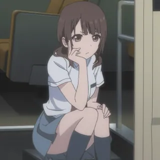🤔 动漫, 女孩, 坐着, 沉思, 制服, 可爱, 卡通 whatsapp sticker