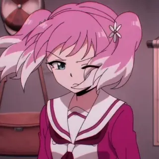 😔 Anime, Manga, Pinke Haare, Schuluniform, Zwinkern telegram sticker