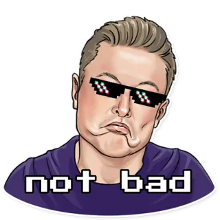 😏 Elon Musk not bad elon musk, deal with it, mème, lunettes de soleil, mème internet, pas mal, drôle telegram sticker
