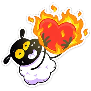🐏 schaap, cartoon, hart, vuur, liefde, vlammen, schattig whatsapp sticker