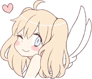 😉 anjo, kawaii, fofo, chibi, asas, coração telegram sticker