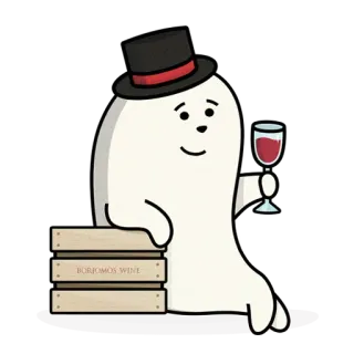 🍷 BORJOMOS WINE vino, fantasma, alcol, cappello a cilindro, bevanda, cartone animato, bibita whatsapp sticker