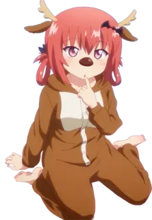 🦌 Anime, Cerf, Grenouillère, Cheveux Rouges, Mignon, Fille telegram sticker