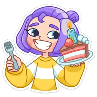 🍰 cartone animato, donna, torta, cibo, compleanno, festa telegram sticker