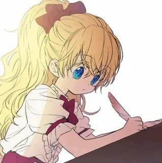 🎀 สาวอนิเมะ, การเขียน, ผมสีบลอนด์, โบว์, การ์ตูน, ภาพประกอบ telegram sticker