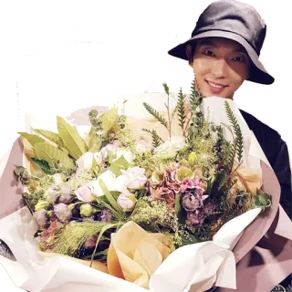 💐 man, flowers, bouquet, person, smile, hat telegram sticker